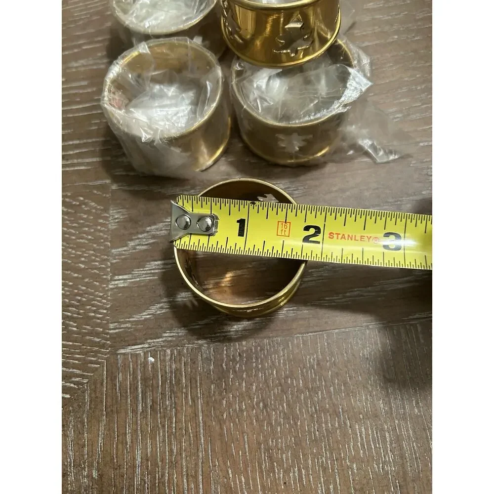Vtg Brass Christmas Tree Napkin Rings set of 6 Dining‎ Table Linen Decor Holiday